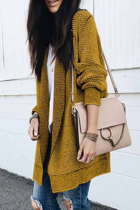 Plaid Knitted Long Open Front Cardigan